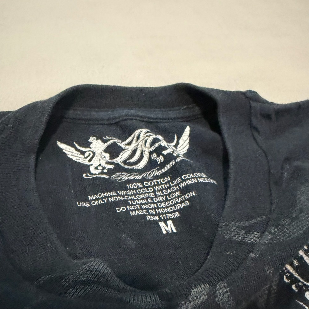 VTG Y2K Mens Cross Angel Wing Skate Emo Bible T-Shirt Black Double AOP-M-6753 - Picture 7 of 8